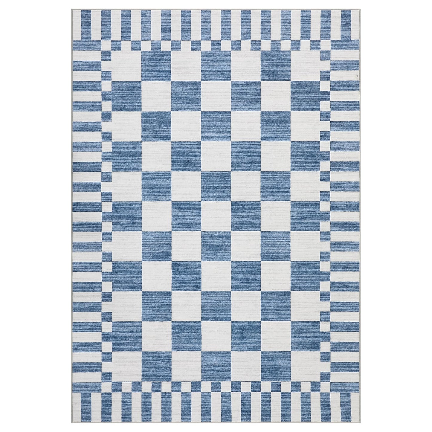 GarveeHome Dark Blue Checkered Rug 5×7 Area Rugs for Living Room，Non-Slip Washable Rug Soft Low-Pile, Neutral Modern Farmhouse Geometric Rugs for Bedroom Dining Room Office