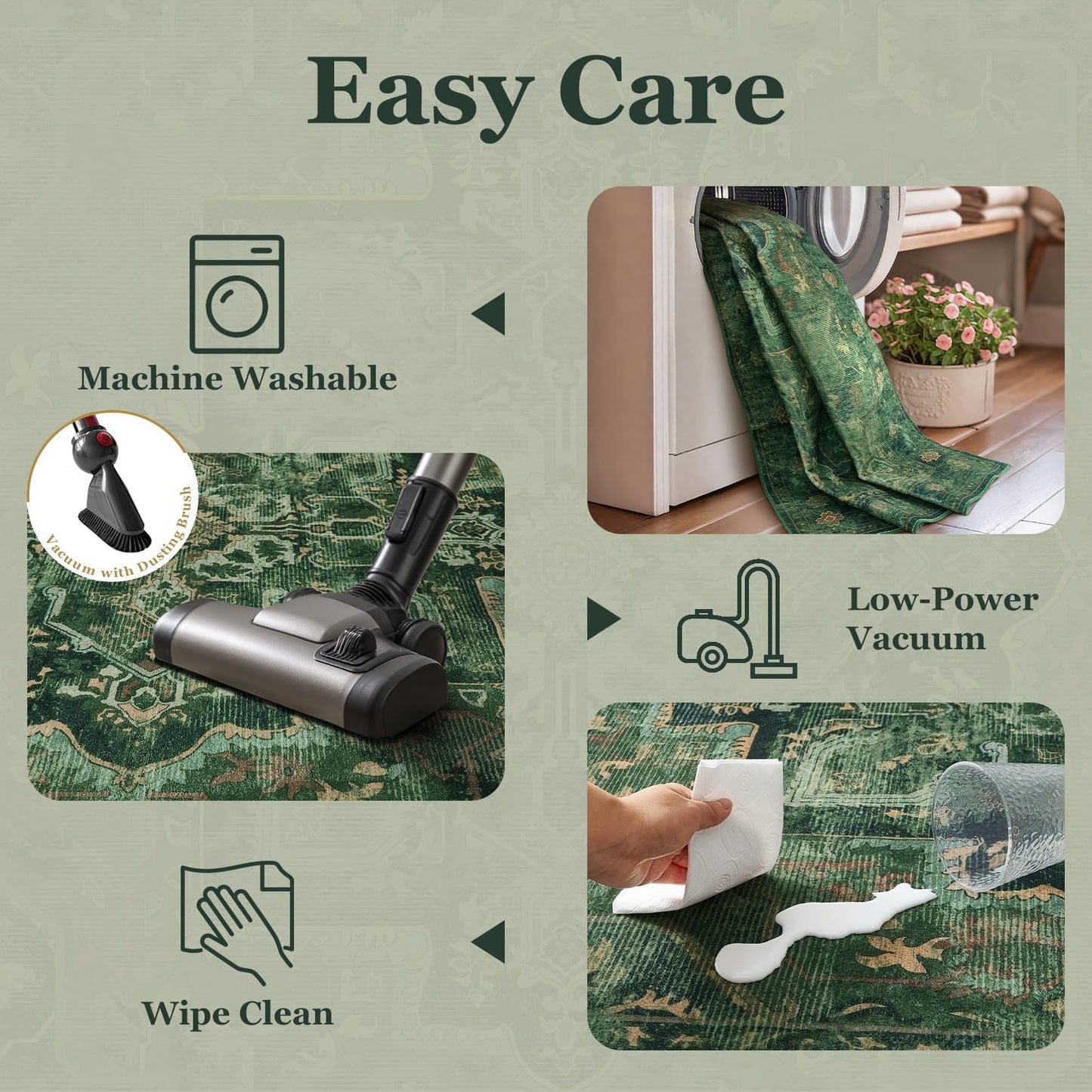 Jainmy Green Small Round Washable Rug 4ft for Entryway Low Pile, Kitchen Bathroom Circle Rug 4 Feet Non Slip Low Pile, Vintage Medallion 4 Foot Round Area Rug for Small Living Room/Dining Room/Bedroom
