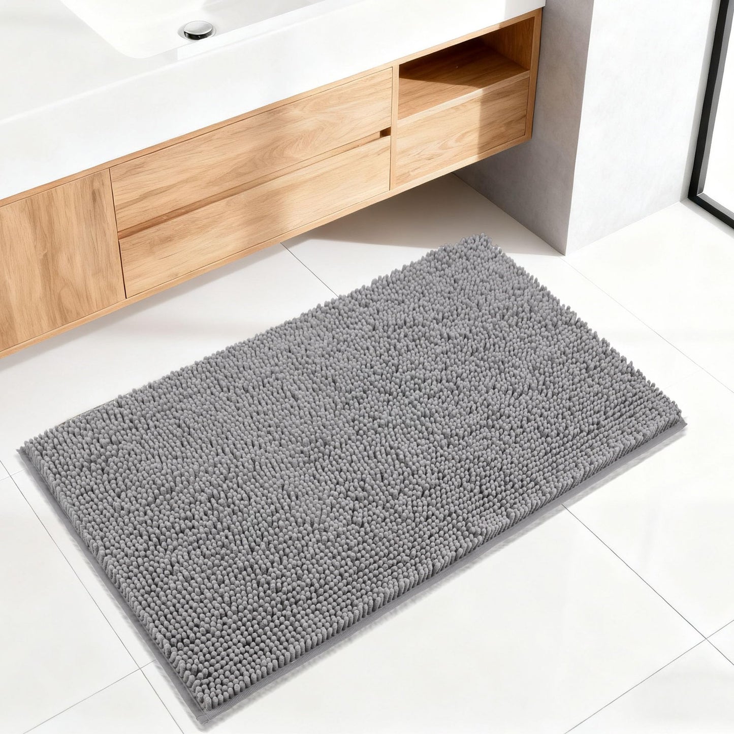 HOMEK Bathroom Rugs Mat 72 x 48, Thick Soft Absorbent Chenille Bath Rugs, Rubber Backing Bath Mats for Bathroom Floor, Tub, Shower, Bedroom, Home Decor Accessories, Quick Dry Machine Washable, Grey