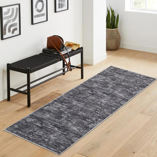 RUGSREAL 2x6 Runner Rug Washable Kitchen Runner Rug Modern Abstract Runner Mat for Hallway Contemporary Solid Rug Non-Slip Foldable Aesthetic Accent Floor Carpet for Living Room Bedroom, Dark Grey