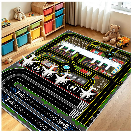 YSYTLCL Airport Rug for Boys Playroom Airplane Playmat for Play Toy, 31''x41'' Airport Parking Track Rug Carpet for Playroom Classroom Kids Room, Play Floor Mat Great Gift for Boy Girl.