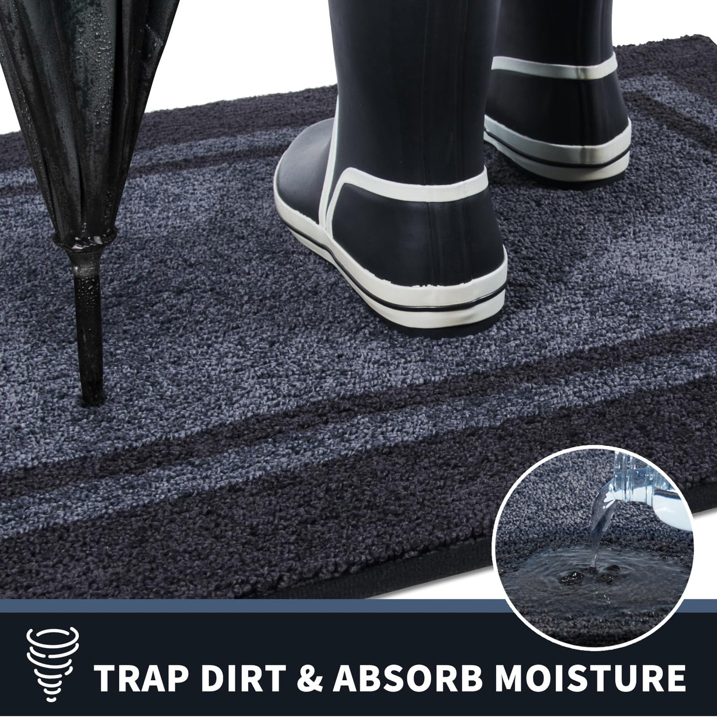 PURRUGS Dirt Trapping Door Mat 24" x 70", Non-Slip Machine Washable Entryway Rug, Entrance Mat, Indoor Front Door Mat, Super Absorbent Entry Rug for Muddy Shoes & Paws, Bluish Grey & Charcoal