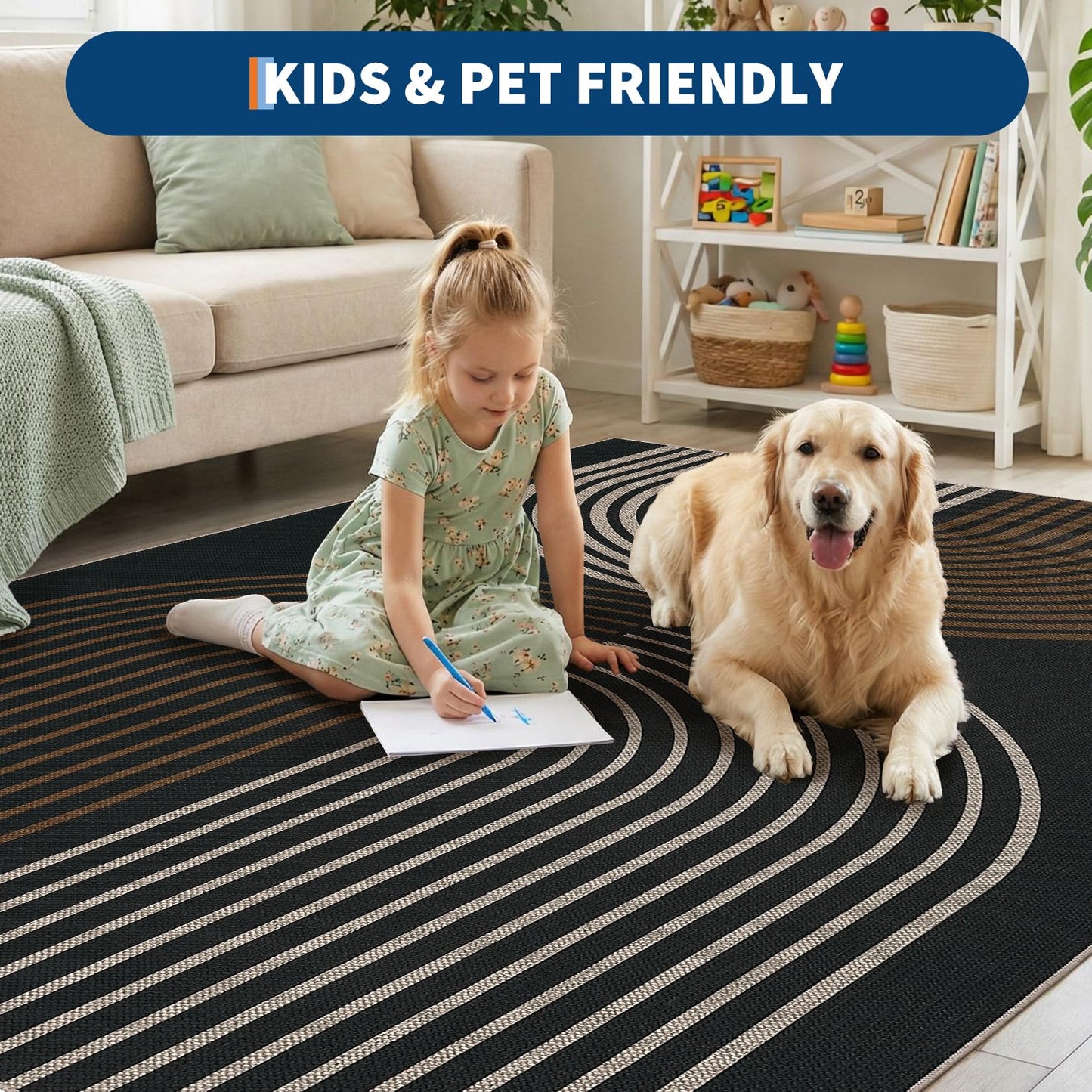 GarveeHome Modern Rainbow Easy Jute 3x5 Patio Rug, Washable Rugs for Entryway Farmhouse Non Slip Indoor Door Mat Carpet for Entry Mudroom Porch Decor