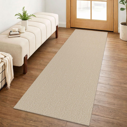 Lansny Washable Runner Rug 2x6 Runners for Hallway Braided Cotton Entryway Runner with Non Slip Backing Indoor Carpet Runners for Kitchen Bedroom, Khaki/Beige