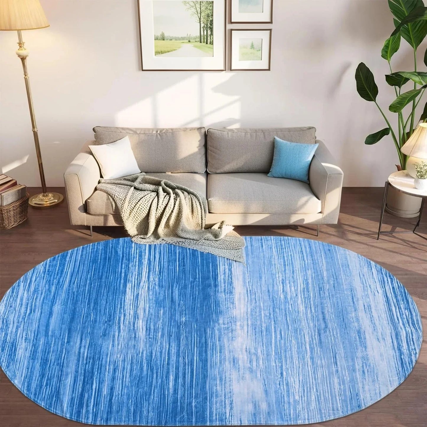 USTIDE Modern Blue Area Rug Oval 4'x6' Washable Ombre Oval Rugs for Bedroom Non-Slip Living Room Throw Carpet Comfy Indoor Floor Mat for Kids Room Children Playroom