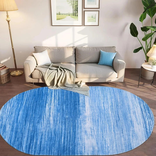 USTIDE Modern Blue Area Rug Oval 4'x6' Washable Ombre Oval Rugs for Bedroom Non-Slip Living Room Throw Carpet Comfy Indoor Floor Mat for Kids Room Children Playroom