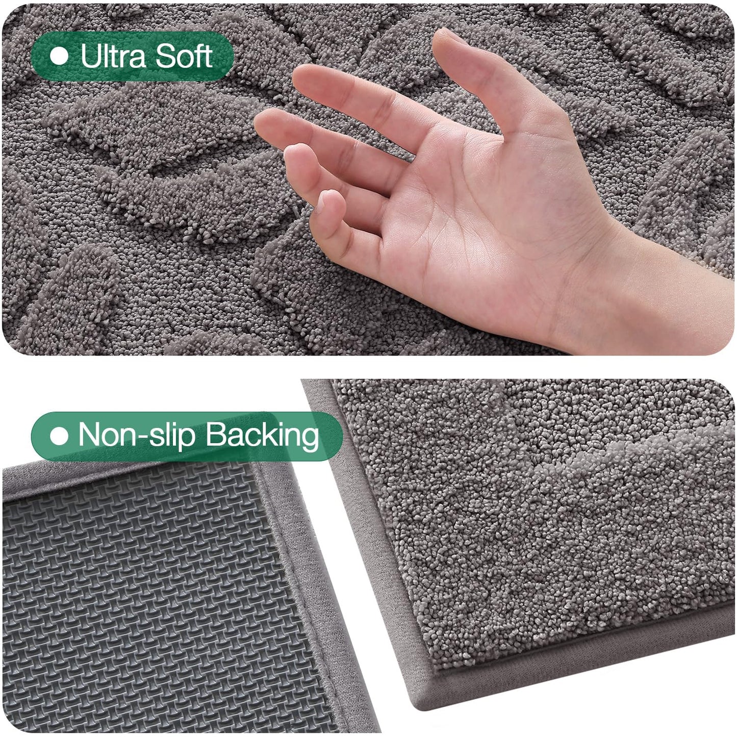 LUMI Ultra Absorbent Bathroom Rug Non Slip Rubber Backing, Machine Washable Bath Mat Soft Premium Microfiber, Elegant Luxury Bath Rugs Quick Dry for Bathtub and Shower Floor, Decor, 24x43