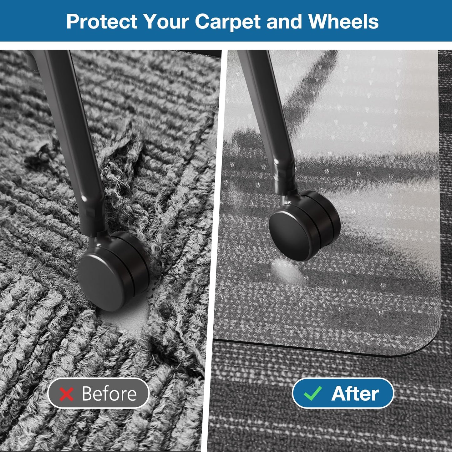 FUNMAT Chair Mat for Carpet, 46" x 60" Desk Chair Mat for Carpeted Floors, Non-Slip Office Vinyl Mat for Carpet with Studded, Easy Glide Heavy Duty Floor Protector Mat for Home Office, Clear