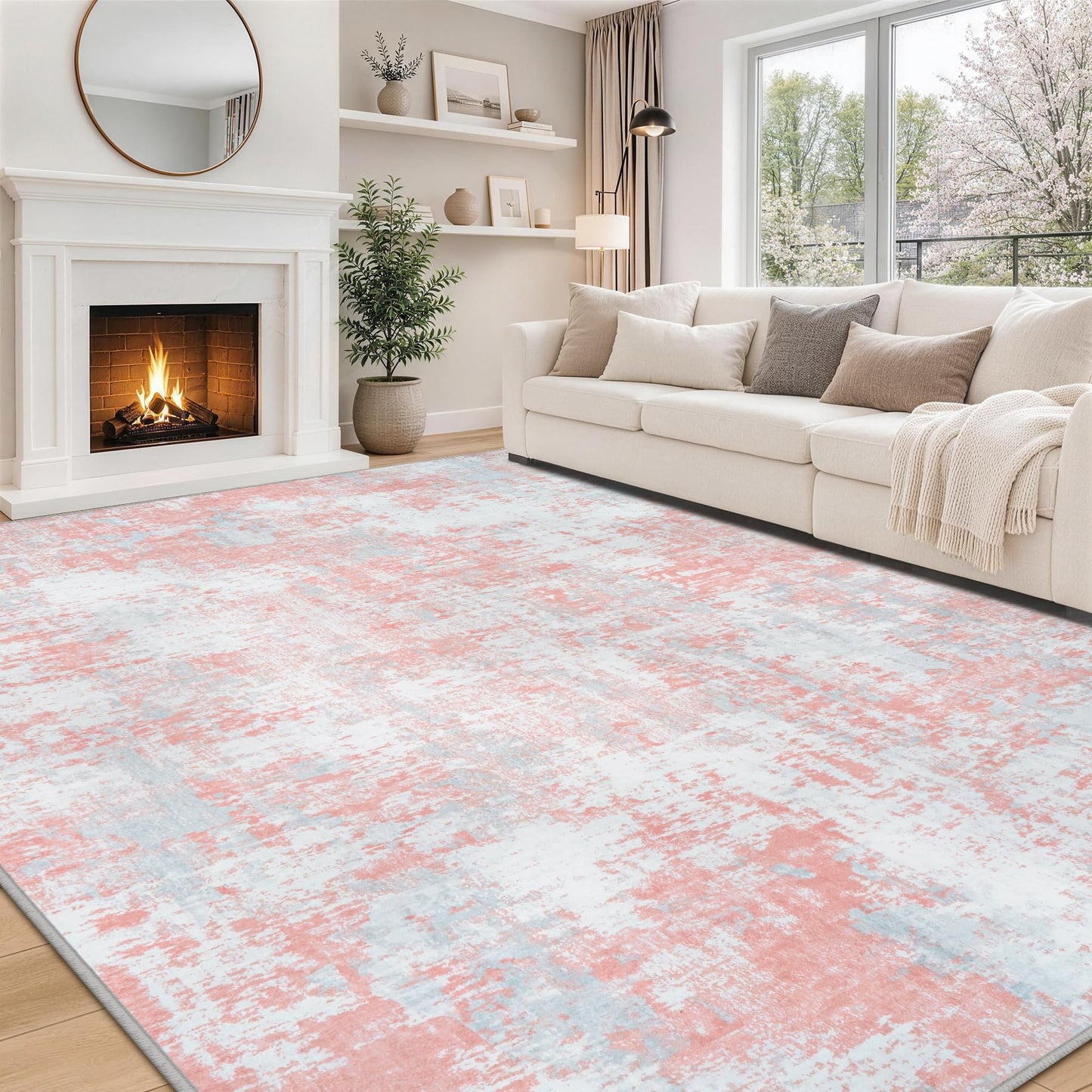 Pink Rug Carpet 8x10 Area Rugs for Bedroom Girls: Washable Modern Rug for Living Room Dining Room Non Slip Low Pile 8 by 10 Indoor Abstract Home Office