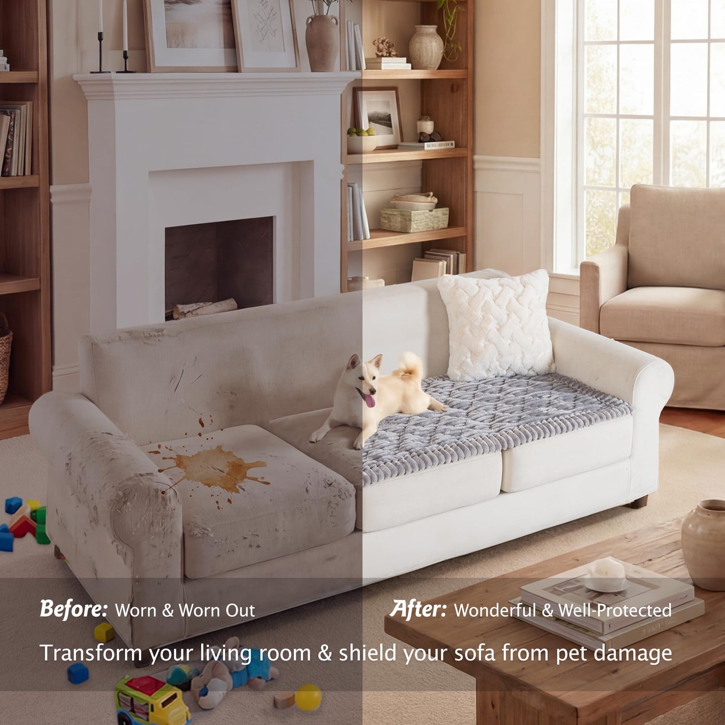 PuTian 100% Waterproof Fuzzy Couch Cover for Dogs Washable Non-Slip Couch Protector Pet Friendly Dog Mat for Couches and Sofas - 27.6''x59'' 70cmx150cm Light Grey