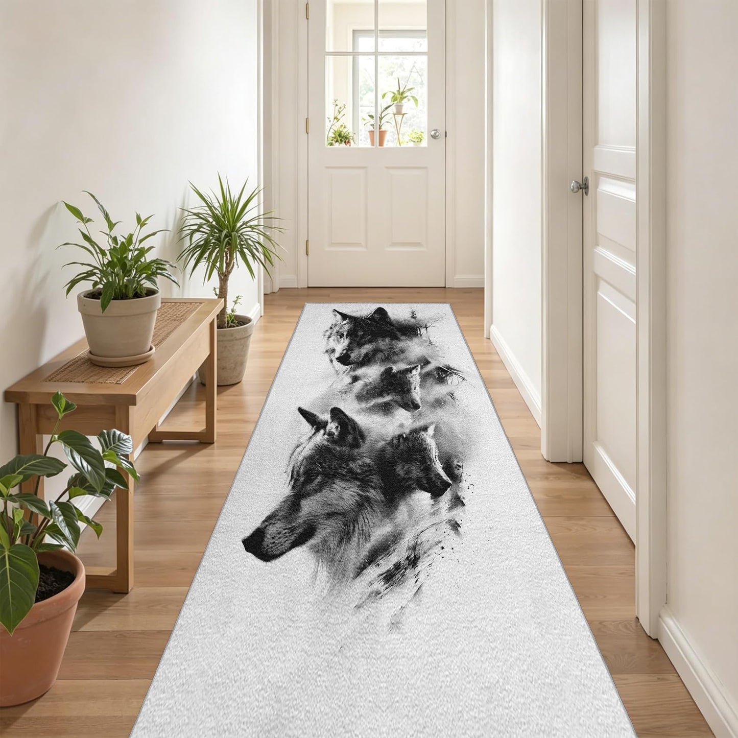 Wolf Washable Runner Rug Wildlife Hallway Runner Rug 2x9