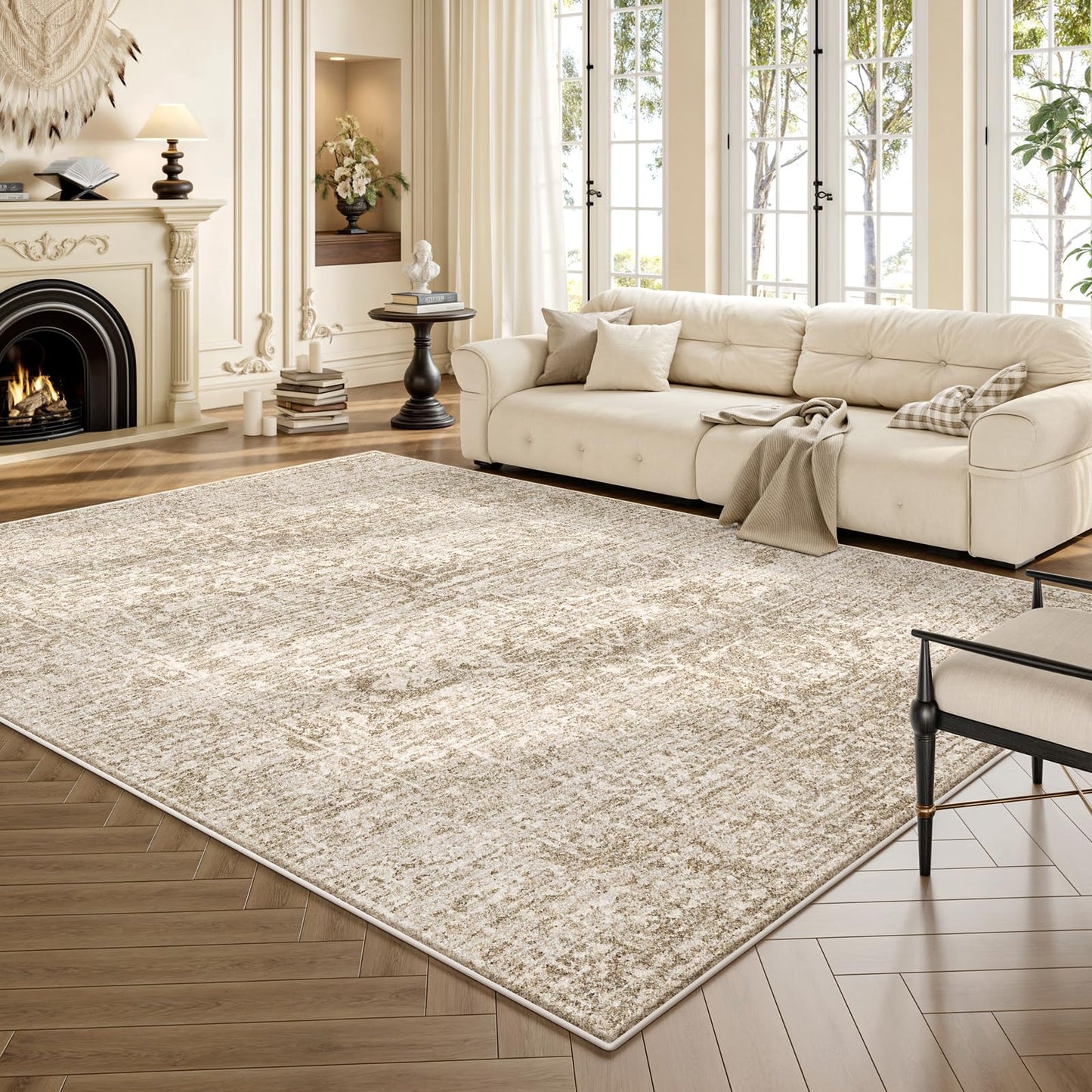 RUGIXE 5×7 Rug Foldable Machine Washable Living Room Area Rug, Machine Washable Anti-Slip Retro Rug, Low-Density Lightweight Chenille Printed Rug, Bedroom, Dining Room，Rugs for Living Room