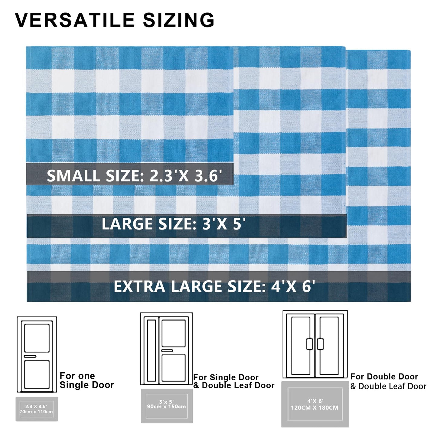 Fallovea Spring Rugs Blue and White Plaid, 28” x 43” Area Rug Outdoor Indoor Summer Front Porch Doormat Cotton Hand-Woven Layered Door Mats for Entryway Patio Entryway Laundry Bedroom