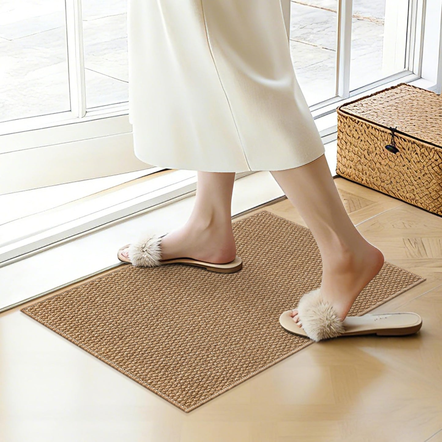 Door Mat,16" x 24",Dirt Trapper Washable Doormats, Dirt Resistant and Absorbent Floor Mats,Non-Slip Floor Mat,Low Profile Front Door Mat for Front Back and Entryway Brwon