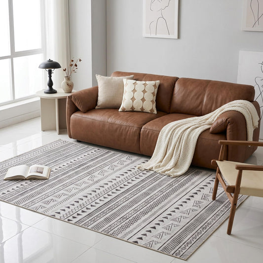 Simple Deluxe 5x7 Vintage Area Rug, Washable Non-Slip Floor Carpet for Living Room Bedroom Kitchen Dining & Nursery, Stain-Resistant Pet-Friendly Rug Ideal for Dog & Cat Owners, Beige Brown