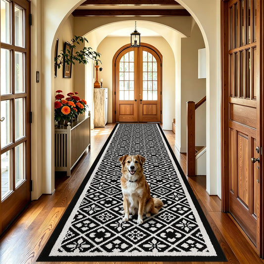 Ileading Runner Rugs for Hallways 2.6x10ft Heavy-Duty Durable Entryway Floor Mat with Non Slip Rubber Backing for Busy Traffic Extended Indoor Doormat Machine Washable Kitchen Throw Rug(Black)
