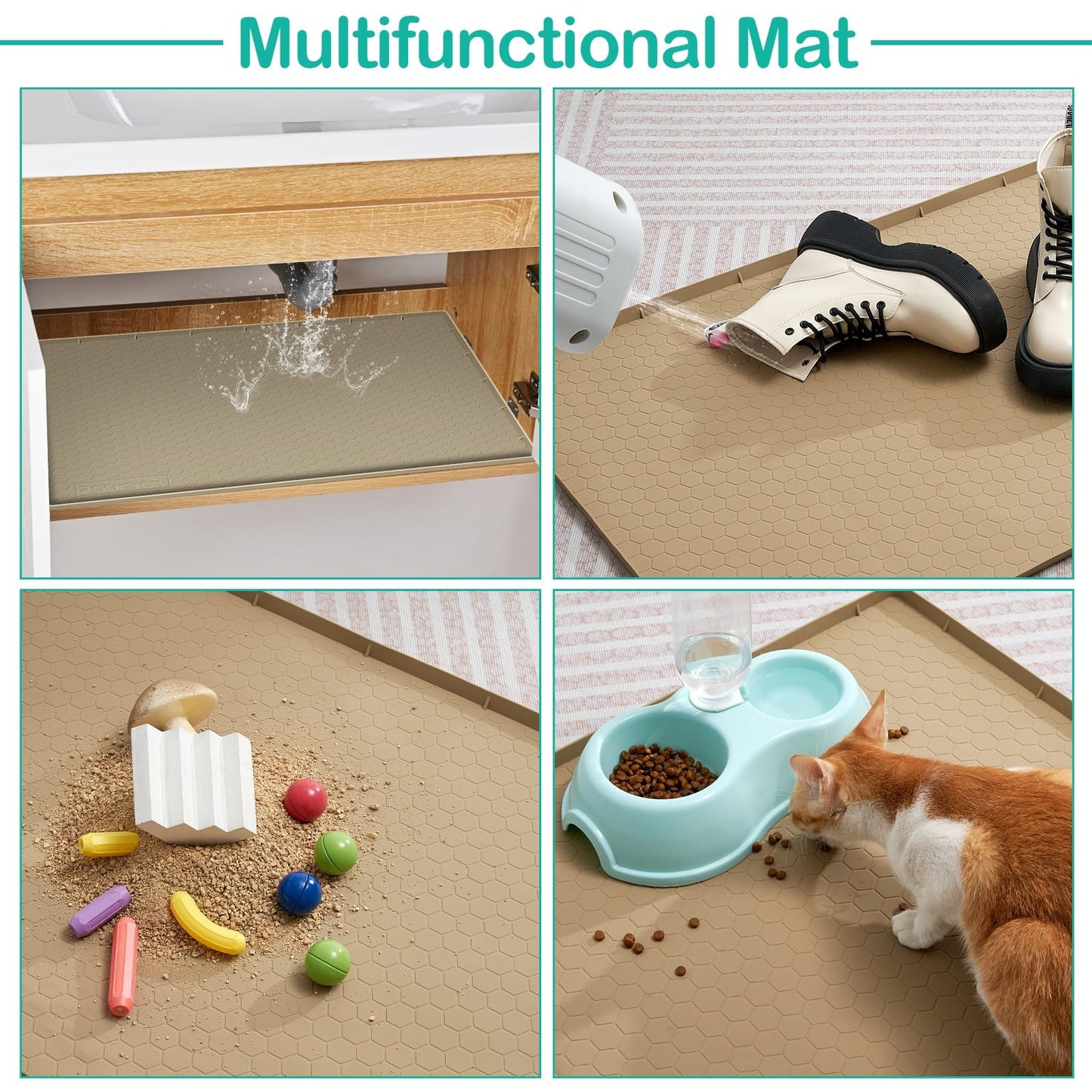 FORWOS Waterproof Under Sink Mat 22" x 19", Silicone Cabinet Liner, Rubber Protector for Kitchen and Bathroom, Keeps Cabinets Clean, Dry, and Organized (Khaki)