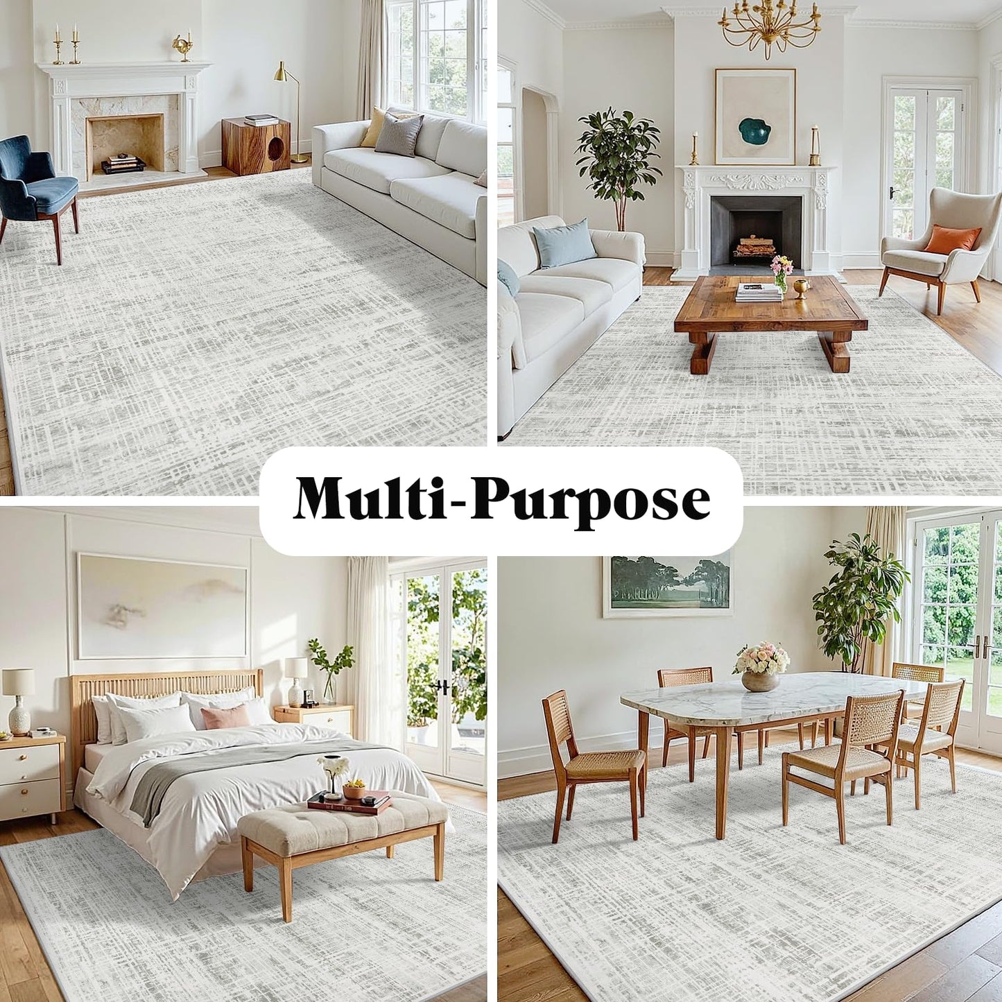 5x7 Area Rugs Washable Rug: Anti-Skid Abstract Modern Living Room Rug Soft Thin Carpets Indoor Floor Non-Shedding Carpet for Bedroom Dining Farmhouse Nursery Home Office (White Gray, 5'x7')