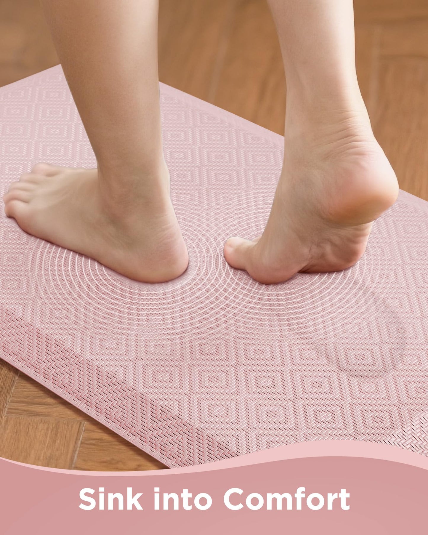 Ophanie Kitchen Mats for Floor, 3/4 Inch Thick Kitchen Rugs, 20''x32'' Anti Fatigue Standing Cushioned Mat, Waterproof,Comfort Ergonomic Mat for Office, Home, Sink, Pink Non-Slip Bottom