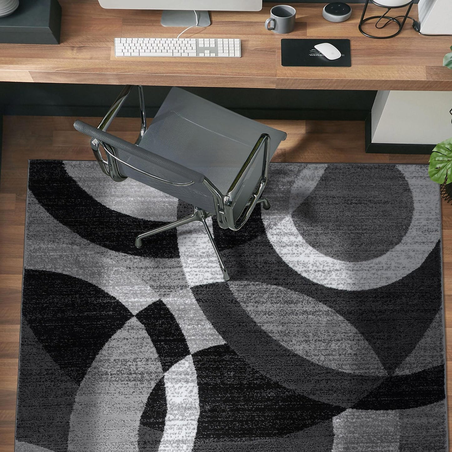 Rugshop Gray Modern Geometric Area Rug, Abstract Circles, High-Traffic, Non-Shedding, for Bedroom, Home Office and Small Living Room, 3'3" x 5'