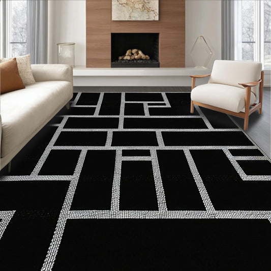 ODIKA Flatwoven High Traffic Area Rug 4x6, Acoustic Sound Absorbing Tiles for Studios & Apartments, Non Slip, Stain Resistant, Washable Area Rugs for Living Room, Bedroom (Black, 4x6)