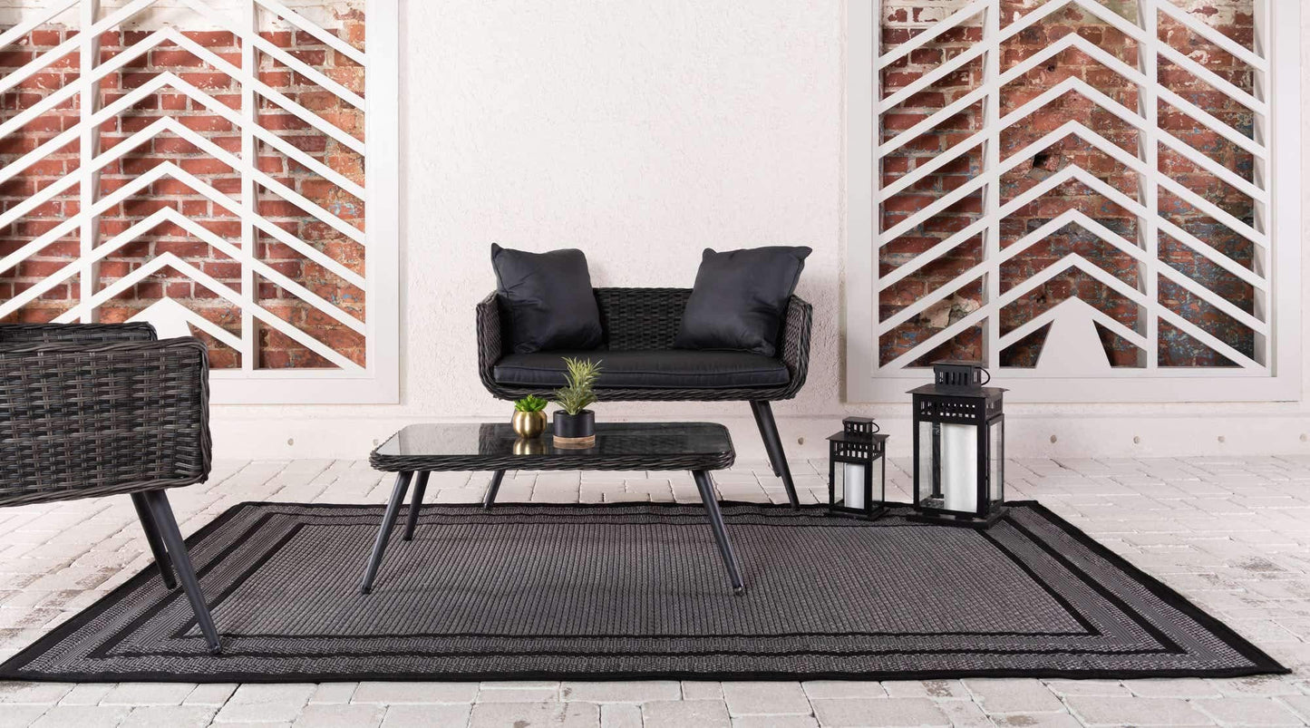 Unique Loom Outdoor Border Collection Area Rug - Multi Border (4' x 6' Rectangle, Gray/ Black)