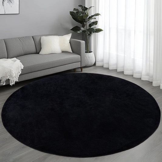 AAFKK Round Area Rugs for Living Room Bedroom, 6x6 Feet Black Ultra Soft Thickened Memory-Foam Modern Indoor Circle Rug, Comfy Minimalist Circular Carpets for Girls Boys Nursery Dorm Home Decor