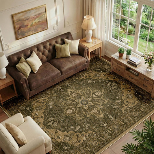 RELEANY Area Rugs 5'x7' Washable Non-Slip, Floral Vintage Distress Medallion Carpet for Living Room Bedroom Dining Room, Brown Dark Brown