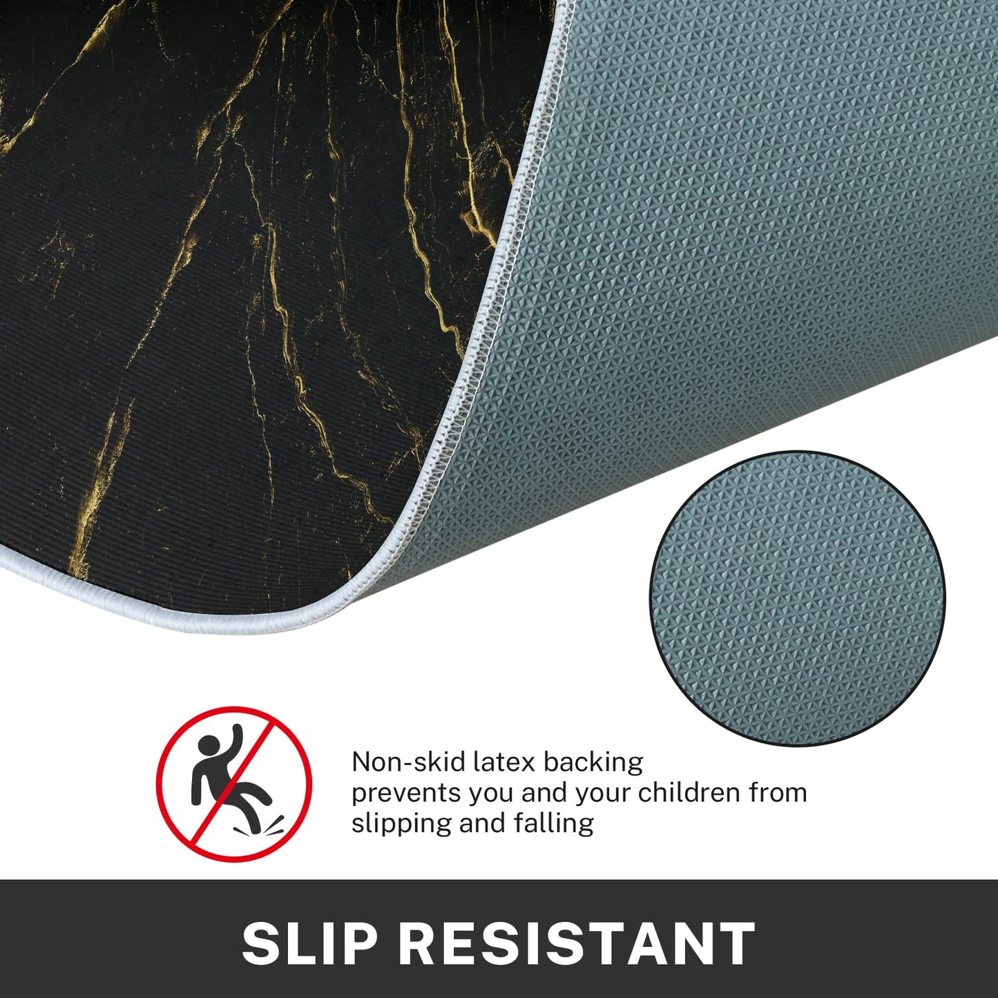 ArtSocket Kitchen Mats Non Skid Washable Set of 2, Marble Black Abstract Runner Rug, Marble Golden Gold Floor Under Sink Mat Throw Rug for Kitchen Doormat