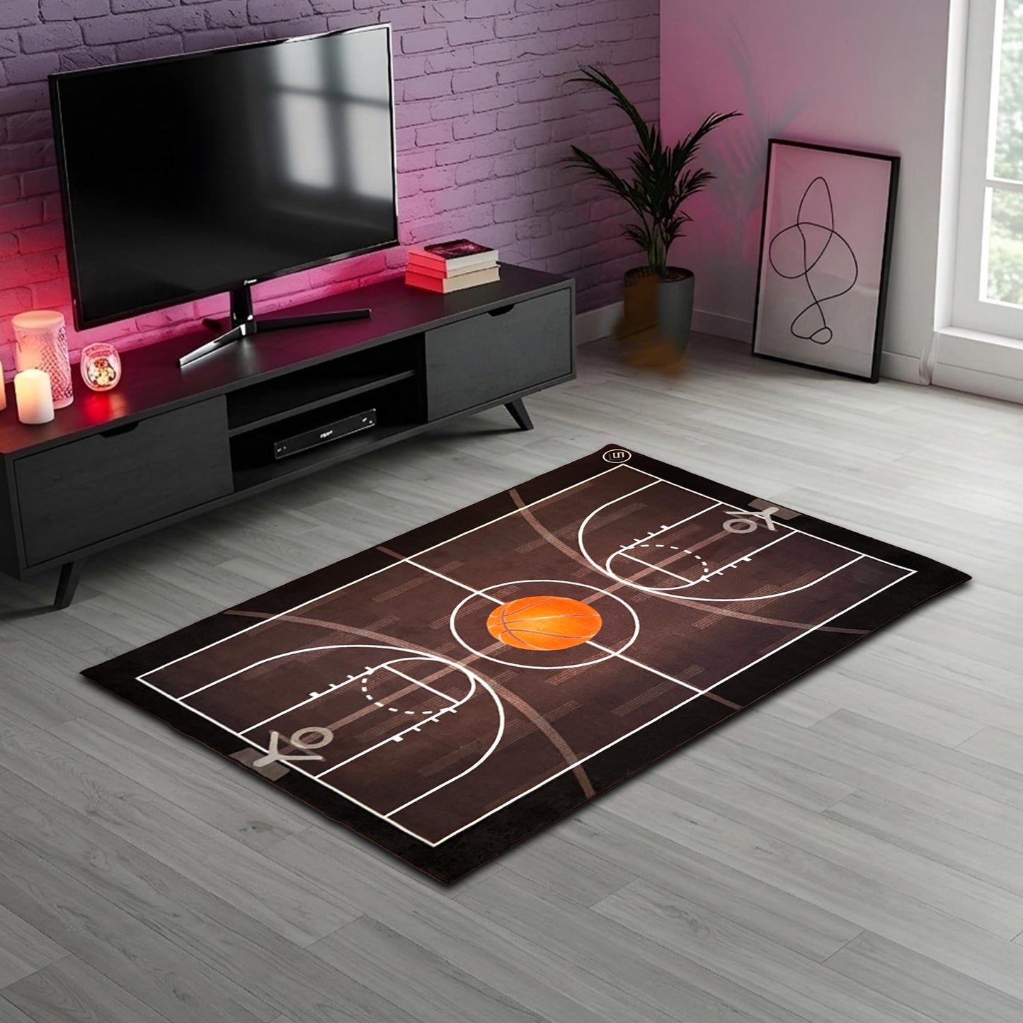 Aurox Studio Basketball Rug - Sports Rugs for Boys Bedroom, 3' x 5' Area Rug with TPR Backing, Indoor Basketball Carpet for Kids Room, Non-Slip Court Design, Great Boys Room or Game Room Decor