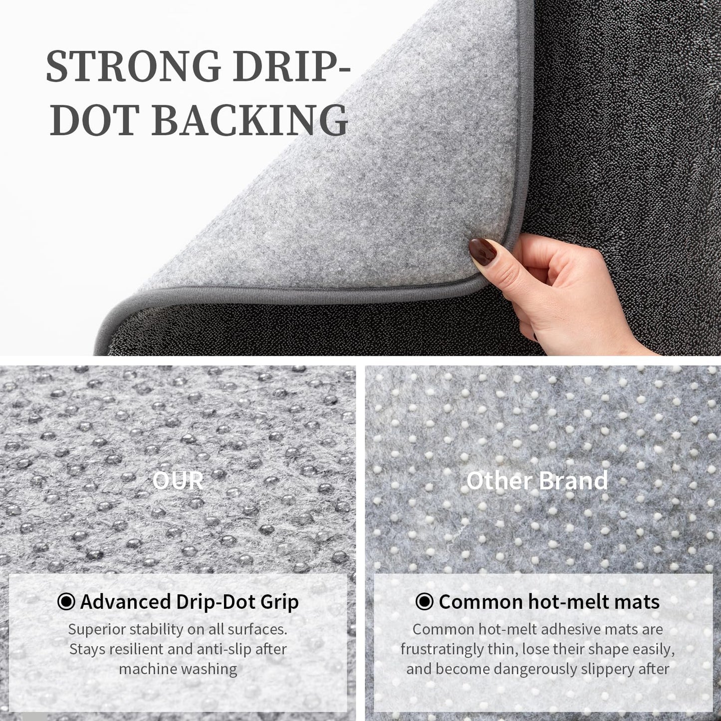 YIHOUSE Memory Foam Bathroom Rugs Sets 3 Piece - Extra Thick Soft Towel-Like Absorbent Bath Mat Set, Non Slip Machine Washable Bath Rugs Carpet for Bath, Tub and Shower, Dark Grey