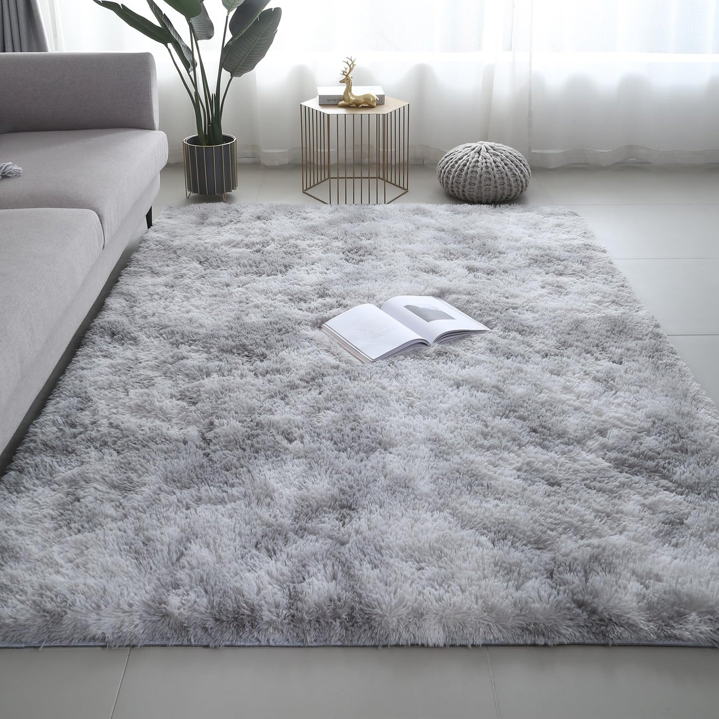Shag Area Rugs for Bedroom Living Room,8X10 Ultra Soft Fluffy Area Rugs for Dorm, Indoor Carpet Nursery Rugs for Kids Girls Room Home Decor,Tie-Dye Grey