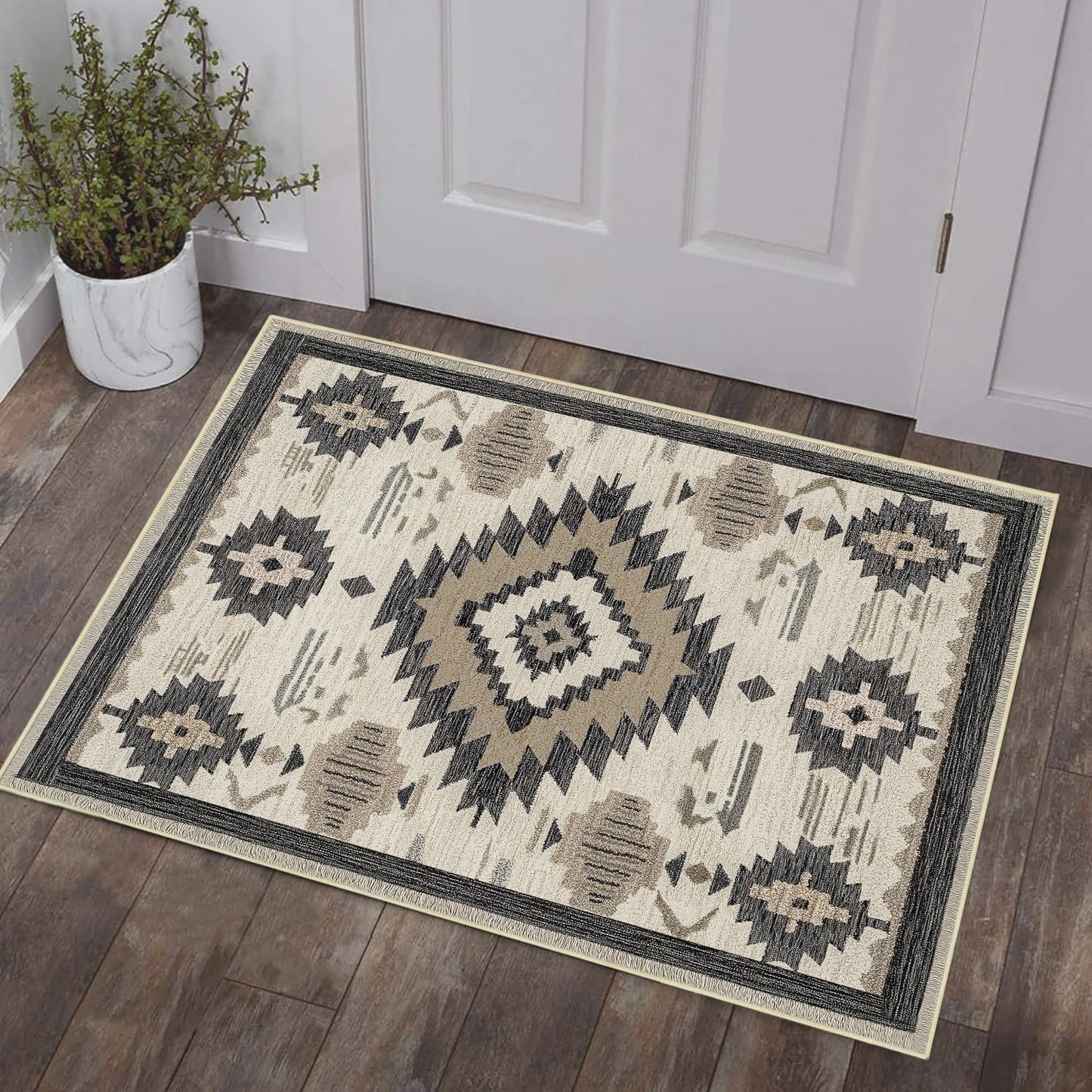Western Rug 2x3 for Entryway Southwestern Aztec Area Rugs Machine Washable Boho Tribal Navajo Southwest Rug Non Slip Printed Low-Pile Indoor Door Mat Floor Carpet for Kitchen Bathroom Laundry, Beige