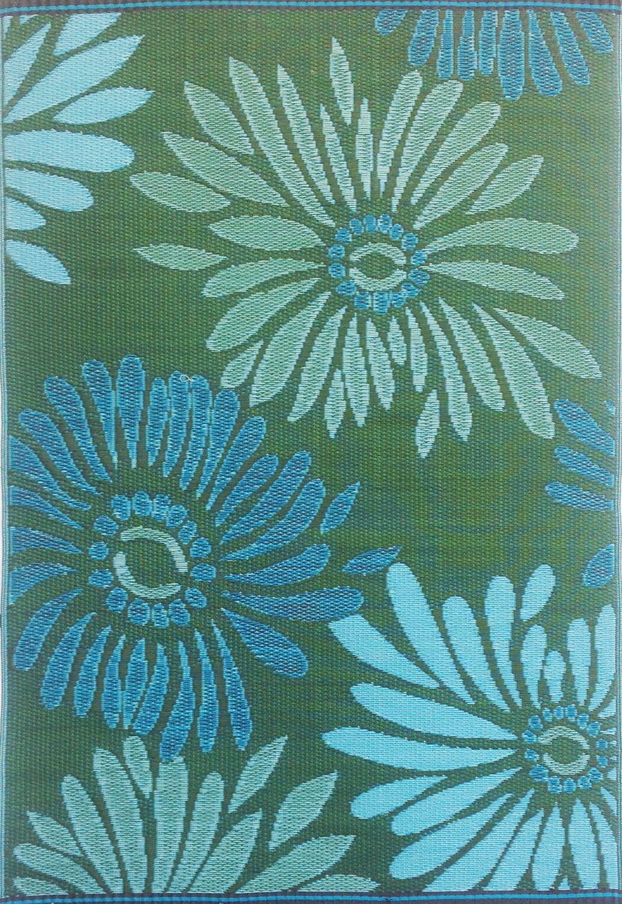 Mad Mats Outdoor Rug, Reversible Plastic Mat for Patio, Porch, Deck, Kitchen & Bath, Daisy, 6' x 9', Aqua/Green