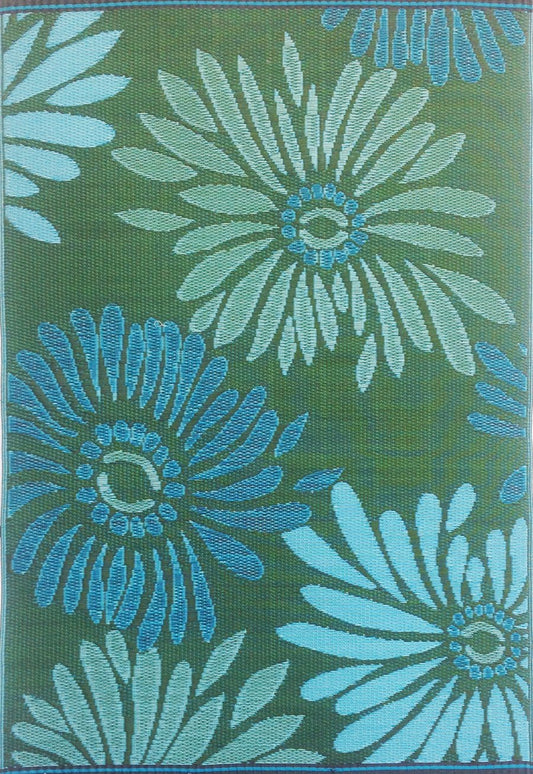 Mad Mats Outdoor Rug, Reversible Plastic Mat for Patio, Porch, Deck, Kitchen & Bath, Daisy, 6' x 9', Aqua/Green
