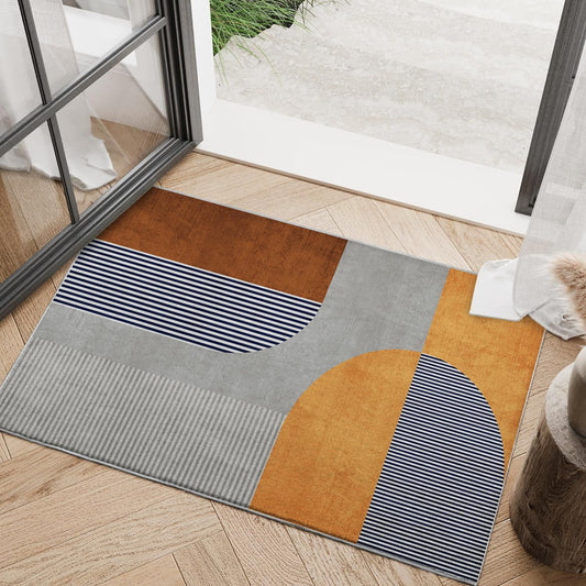 Geometric Area Rug 3x5 Orange Grey Abstract Modern Carpet Washable Door Mat Low Pile Indoor Outdoor Floor Rugs Boho Soft Non Slip Rug for Entryway Bathroom Bedroom Beside Kitchen Home Decor 3'x5'