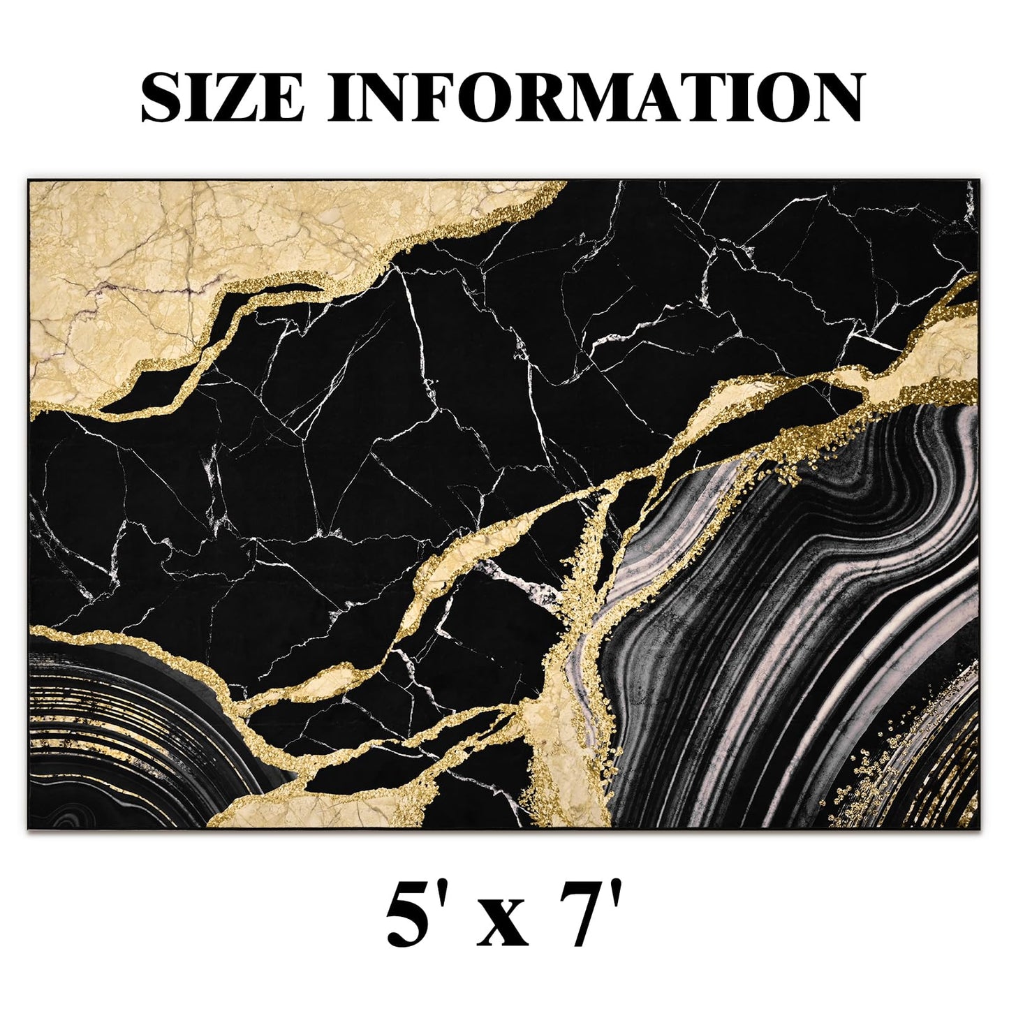 ASPMIZ Marble Area Rug 5x7 Washable Rugs for Bedroom, Soft Faux Wool Black and Gold Living Room Rugs Non Slip Modern Floor Carpet Low Profile Large Throw Rug for Dining Room Home Office Decor