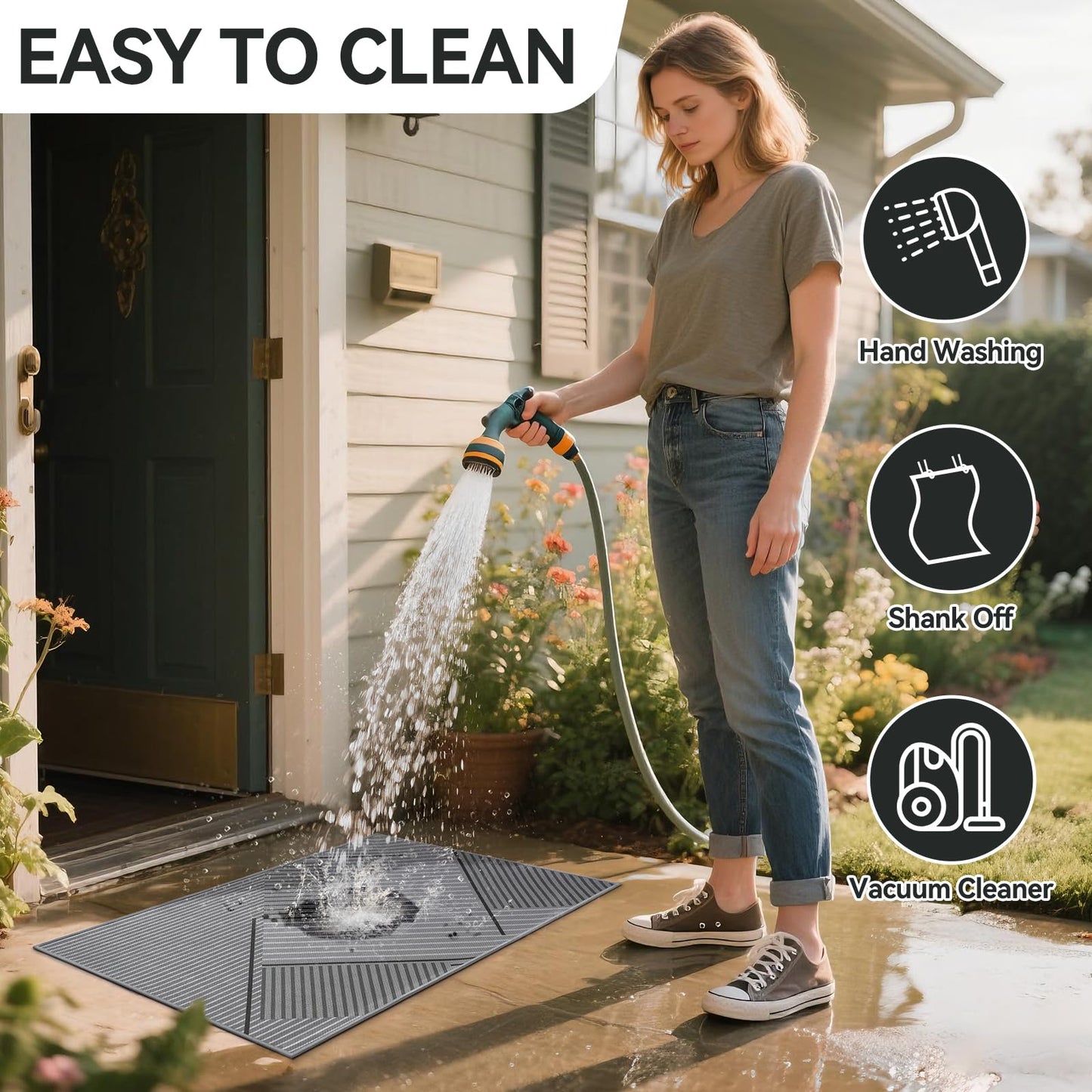 QiCaiJia Front Door Mat 31''x47'', Non Slip Absorbent Dirt Resist Washable Low-Profile Indoor Doormat, Easy Clean Welcome Entryway Door Mats, Grey