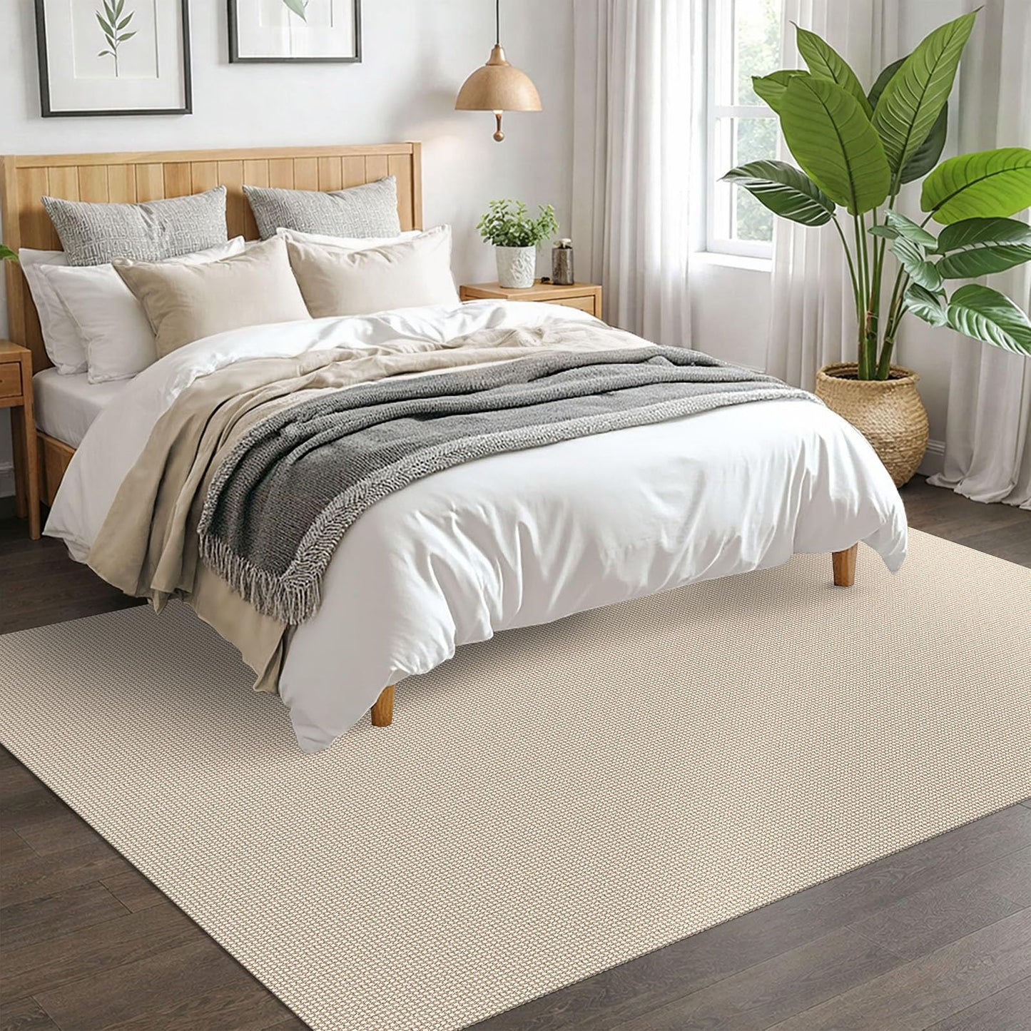 EARTHALL Woven Area Rugs 5x7 Ft Washable Living Room Rugs Non Slip Rubber Backed Dining Room Rug Braided Bedroom Rugs Indoor Floor Carpet for Living Room, Bedroom, Dining Room, Beige/Ivory