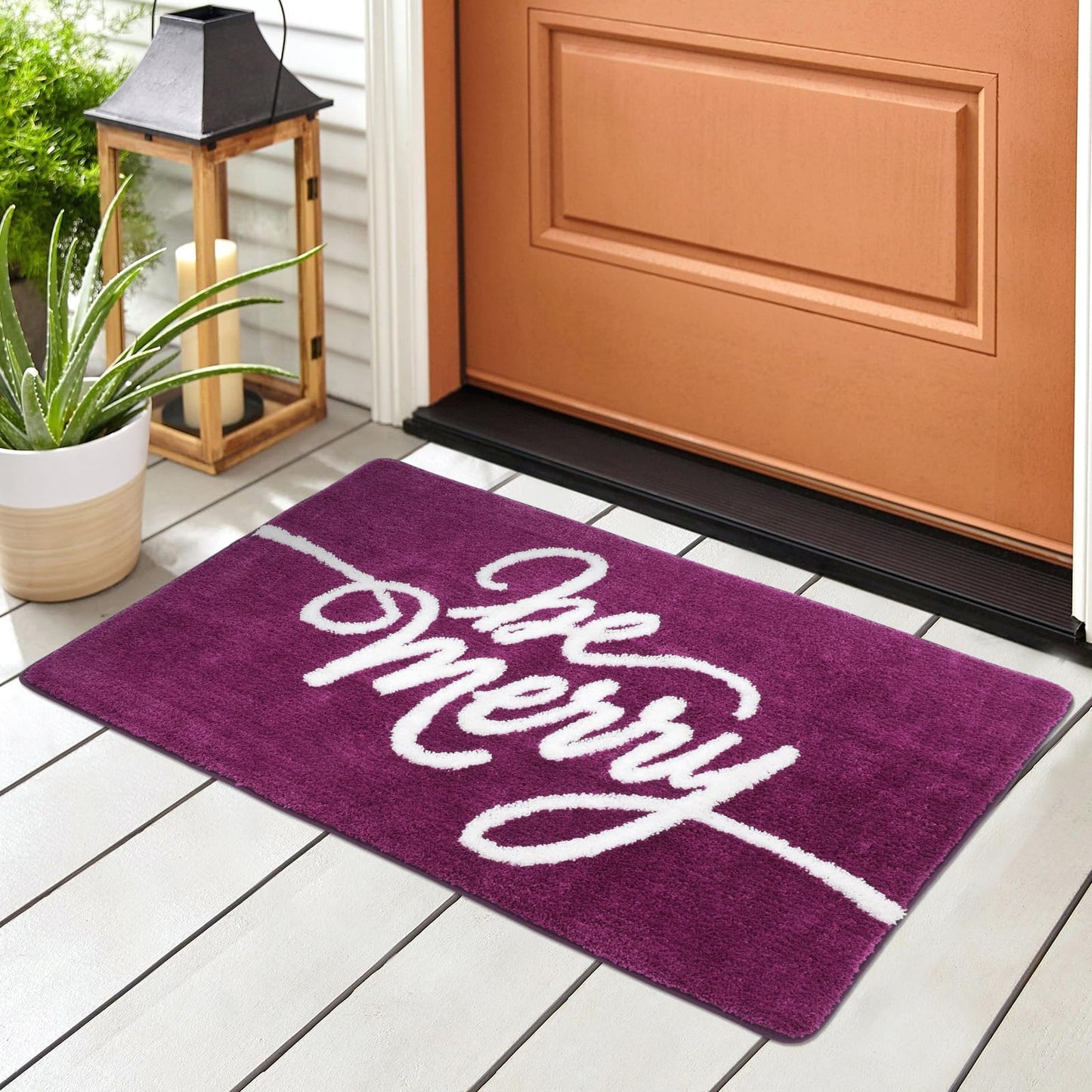 HunnmingRe 48 x 30 Inch Christmas Bathroom Rug Large Extra Soft Absorbent Bath Mat Purple Non Slip Bath Rug Be Merry Holiday Xmas Home Decor for Indoor, Living Room, Bedroom