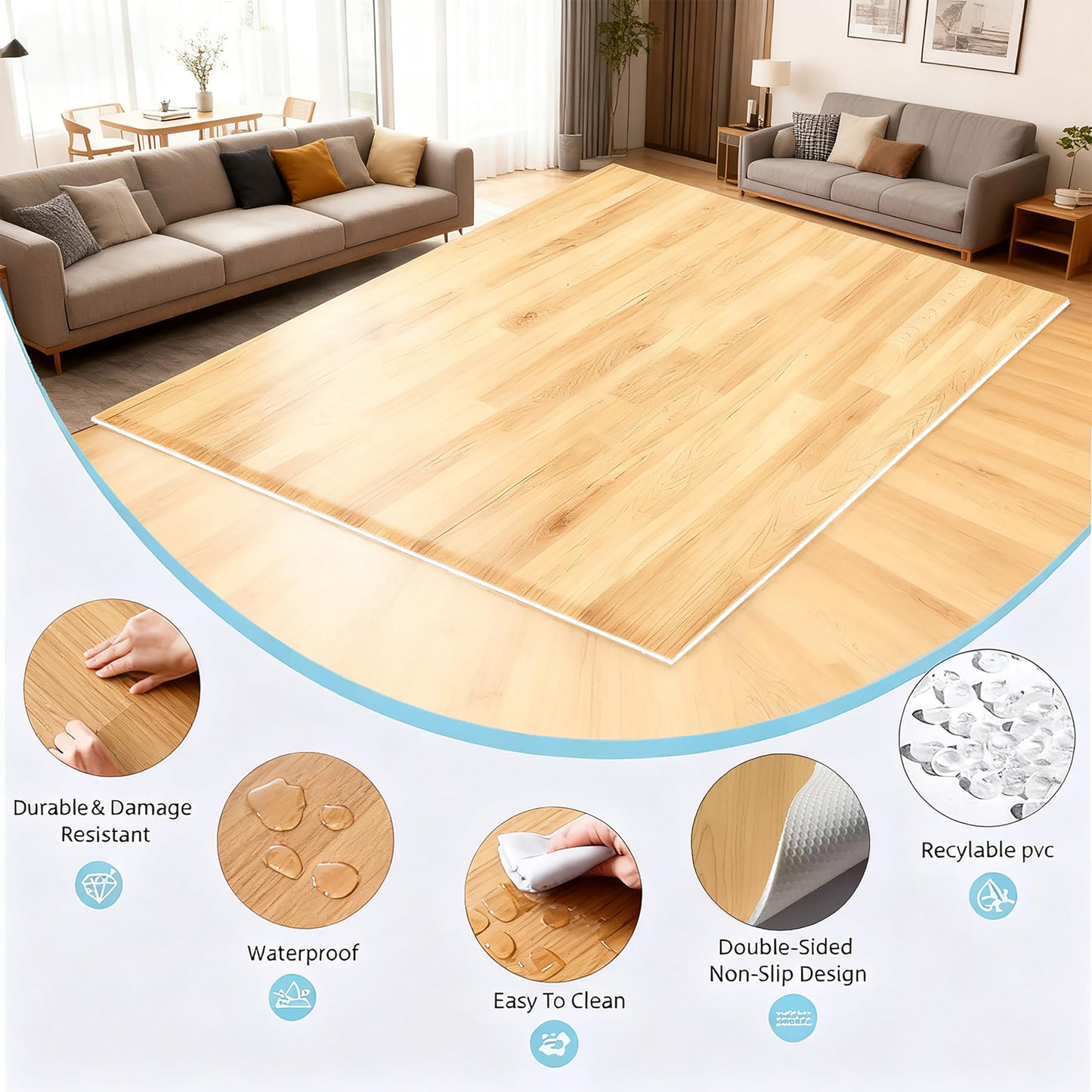 Portable Gsmmatwin Dance Floor Mat, Wood-Patterned, 3.3 x 5.9ft Durable Non-Slip PVC, 5mm Exercise Flooring, Suitable for Kids, Teens & Adults, Great for Home, Studio, or Practice