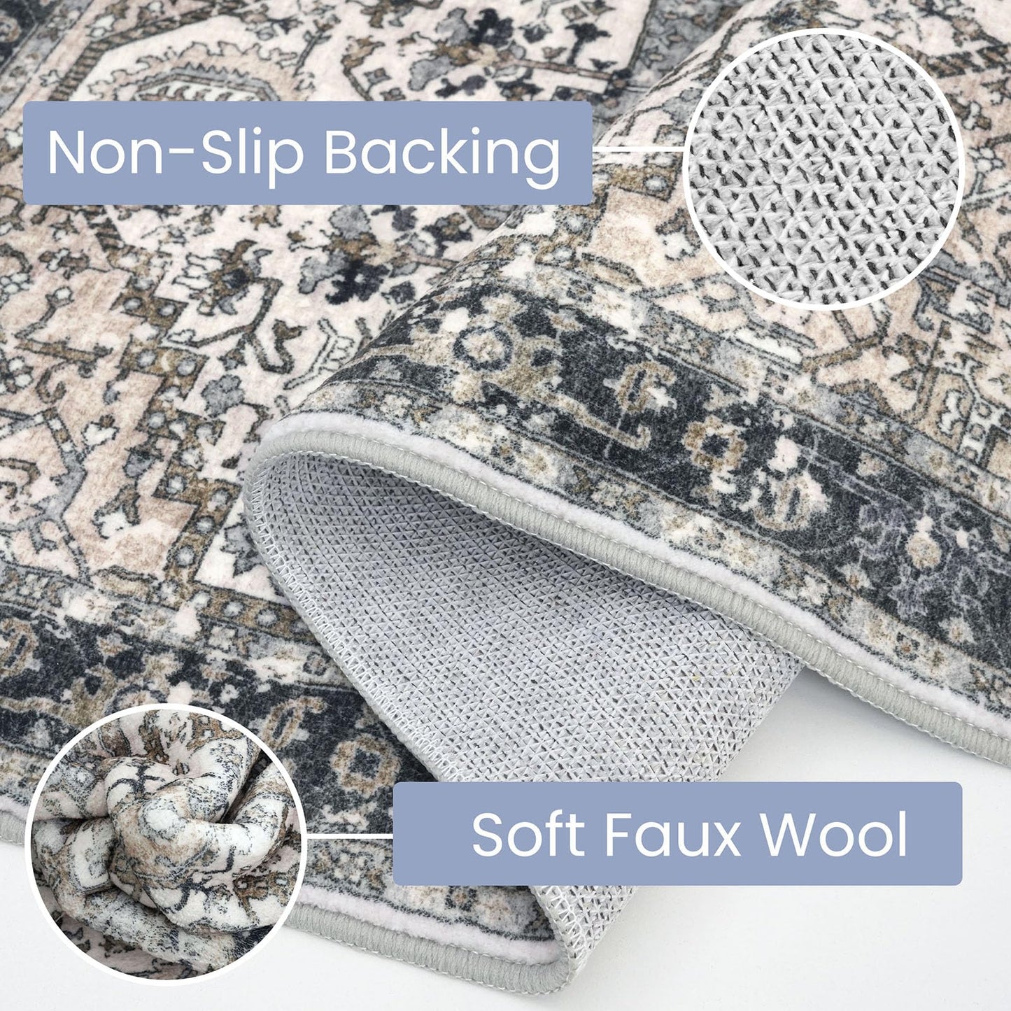 KOZYFLY Runners for Hallways 2x7 Ft Washable Kitchen Runner Rug Boho Runner Rug for Entryway Indoor Printed Faux Wool Long Floor Carpet Runner for Bedroom Laundry Kitchen Hallway, Black/Taupe/Beige