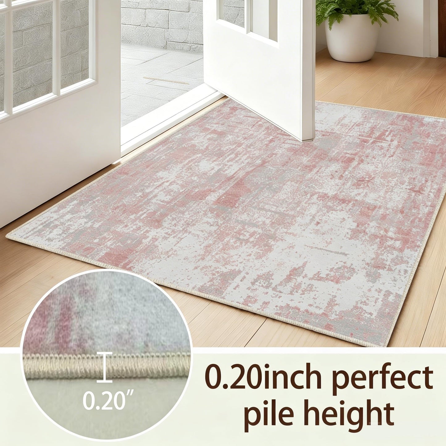 5'x7' Washable Area Rug for Living Room - Abstract Soft Non-Slip Neutral Carpet Stain Resistant Floor Mat for Bedroom Dining Room Farmhouse Nursery Home Office(Blush Pink/Ivory,5x7)