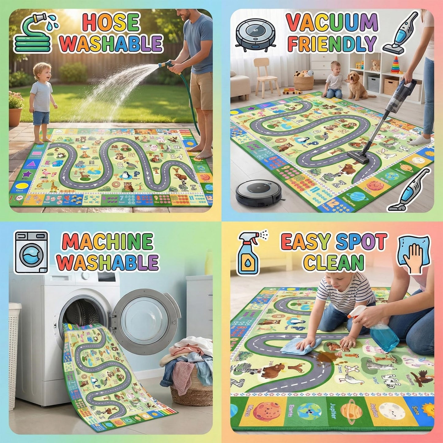 FJKJHKGJ ABC Rugs for Kids Playroom, 3x5 Feet Learning Rug for Kids Room with Car Track & Animals, Non-Slip Educational Floor Mat for Toddler Nursery Classroom, Green