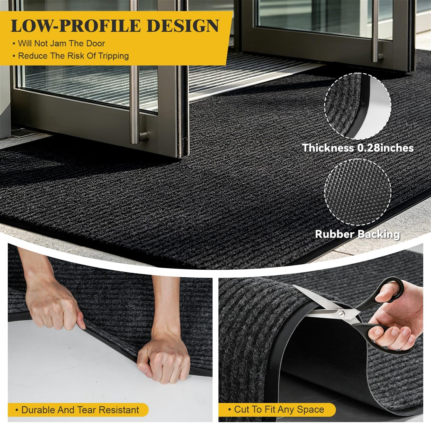 TANYOYO 4' X 6' Commercial Grade Door Floor Mat Brush Step Entrance Mat Vinyl Backed Utility Doormat Heavy Duty Floor Rugs Commercial Outdoor Carpet Indoor Entrance Mat,Black