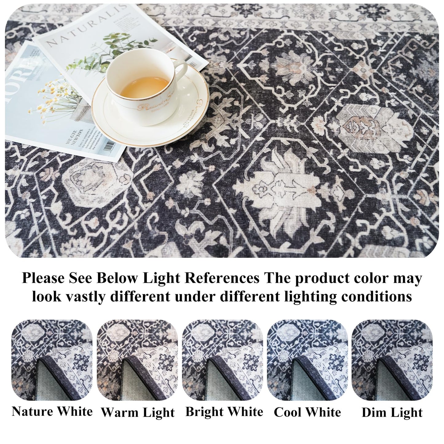 Hallway 2x8 Washable Runner Rug: Oriental Stain Resistant Kitchen Entryway Rugs Farmhouse Ultra Soft Bathroom Bedroom Print Floor Mat Thin Non Slip Indoor Carpet for Living Room Laudry(2x8,Black)