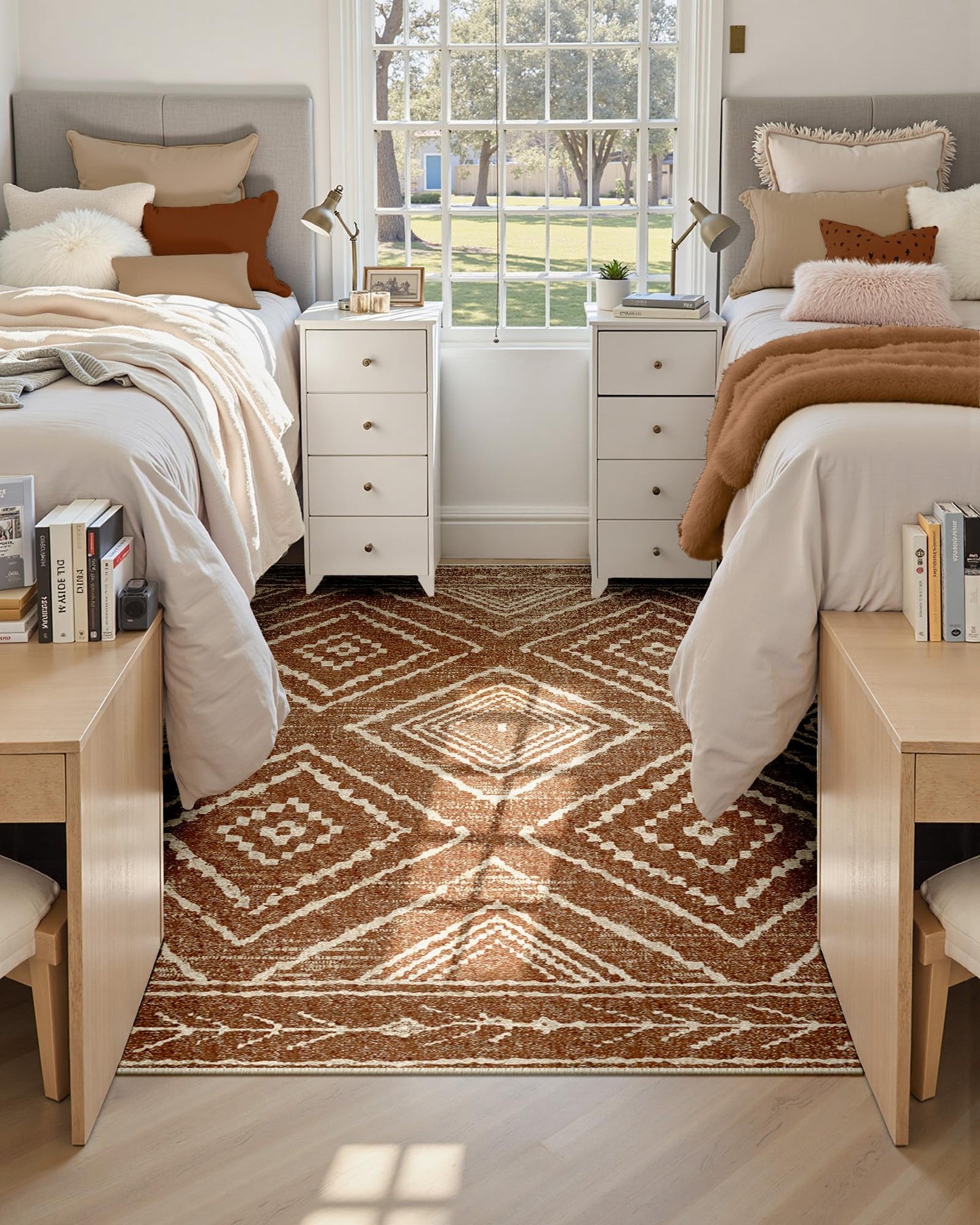 BESTSWEETIE Area Rug 5x7 Rug Machine Washable Non-Slip Low Pile Print Pattern Western Rug for Living Room Bedroom Entryway Tribal Series -Yellowbrown/Cream