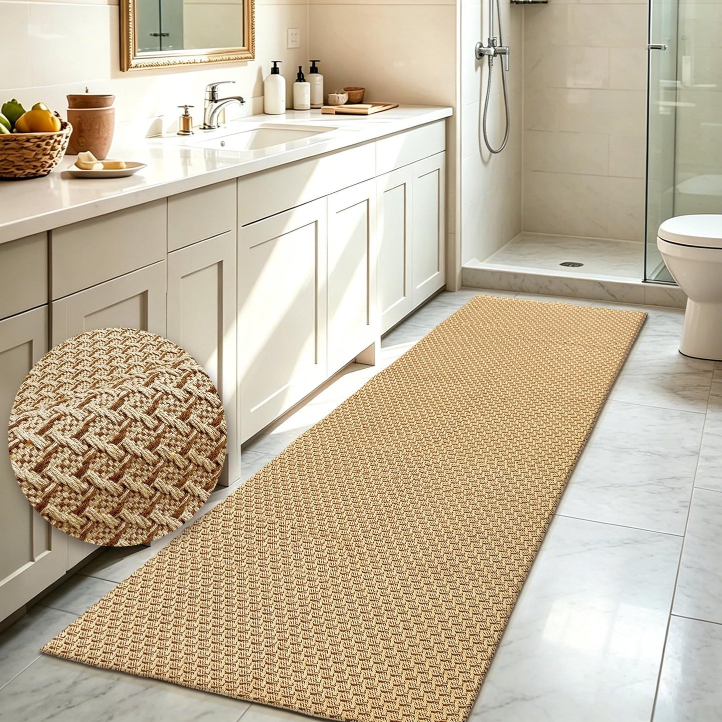 HAPACE Braided Rug Faux Jute Entryway Rug 2' x 5' Non-Slip Backing Machine Washable Natural Boho Area Rugs for Entryway, Bedroom, Living Room, Doormat, Farmhouse, Laundry, Kitchen, Dining Light Brown