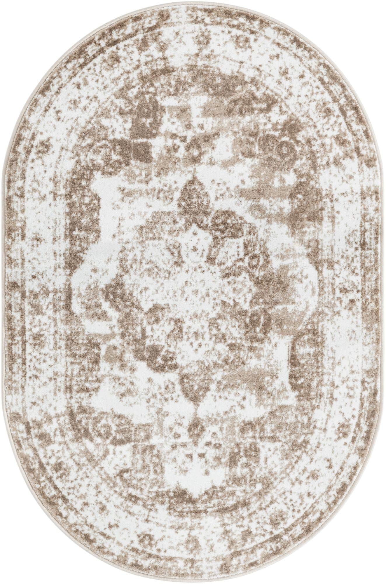 Unique Loom Sofia Collection Area Rug - Salle Garnier (4' 1" x 6' 1" Oval, Beige/ Ivory)