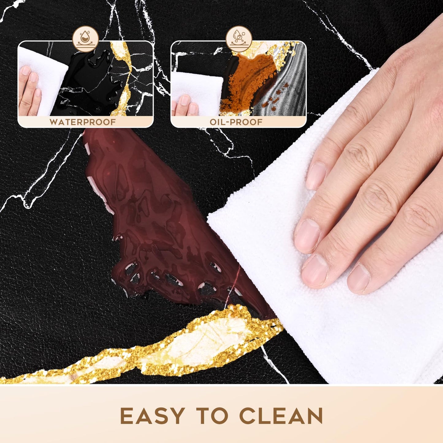 ASPMIZ 3 Piece Marble Kitchen Runner Rugs Set, Anti Fatigue Cushioned Kitchen Floor Mats, Black Gold Marble Kitchen Rugs Non Slip, PVC Waterproof Kitchen Mats 18'' x 30'' + 18'' x 48'' + 18'' x 60''